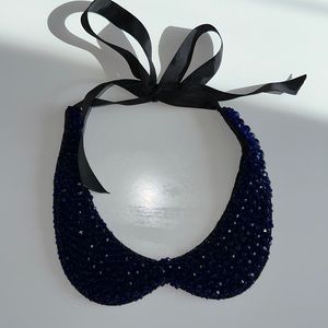 Blue Crystal Bib necklace with ribbon tie
